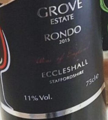 Close-up of the Grove Estate Rondo bottle label